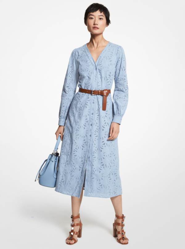 Damske Saty Michael Kors Palm Eyelet Cotton Midi Námornícka Modrá - Oblecenie Michael Kors Akcia | RUCZS-5106